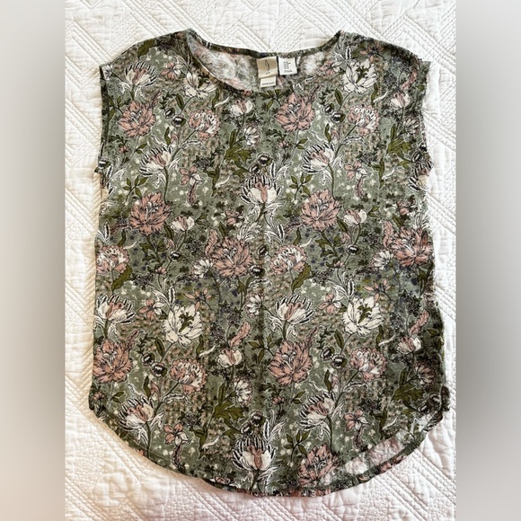 Joie Tops - Joie Linen Sleeveless Floral Top Green, Pink & Cream Size Medium